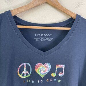 Life Is Good Womens Plus XXXL Navy Crusher Tee Peace Love Music Shirt Top